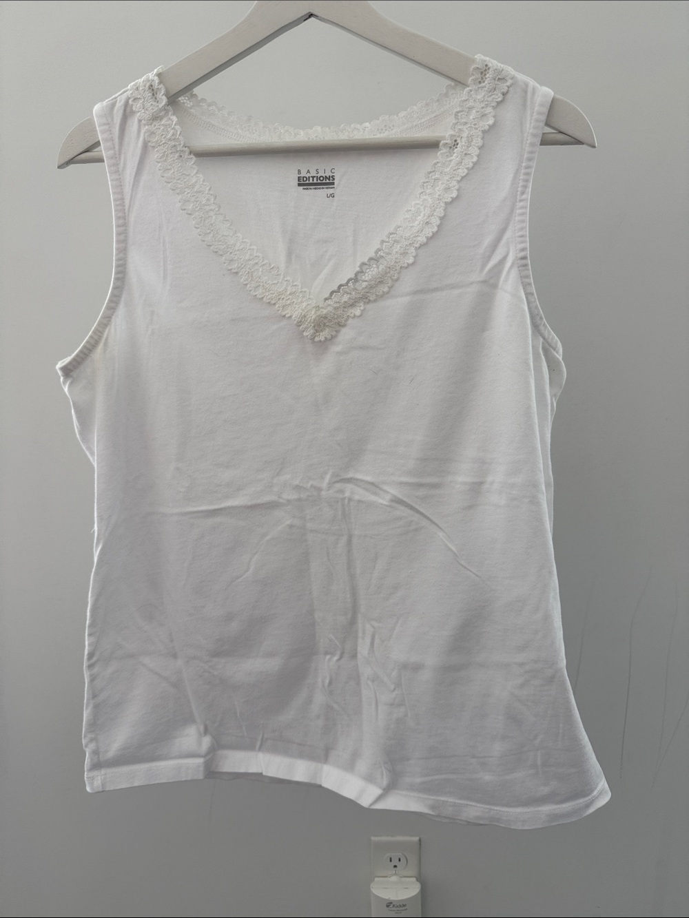 Basic Editions White Lace-Trim V-Neck Camisole